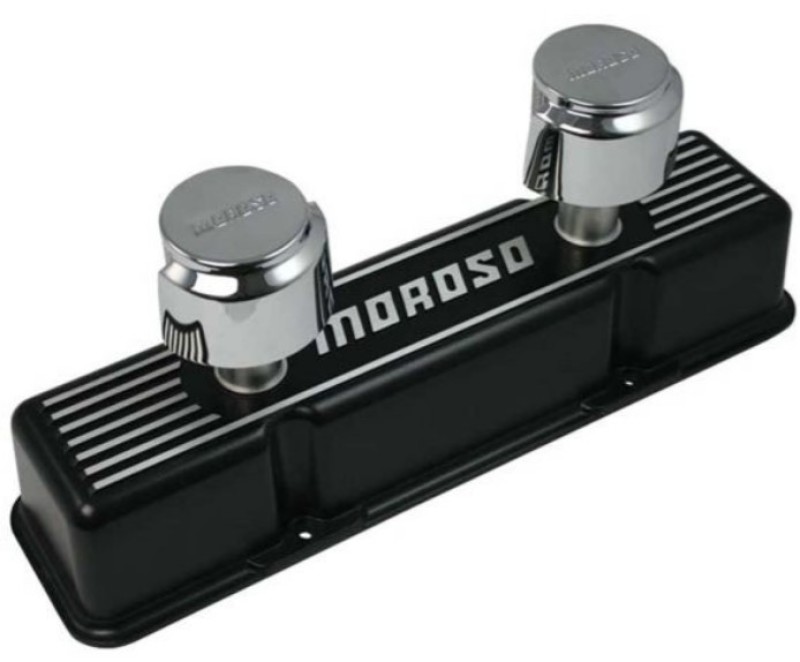 Moroso Chevrolet Small Block Valve Cover - 1 Cover w/2 Breathers - Black Finished Aluminum - Pair - 68371