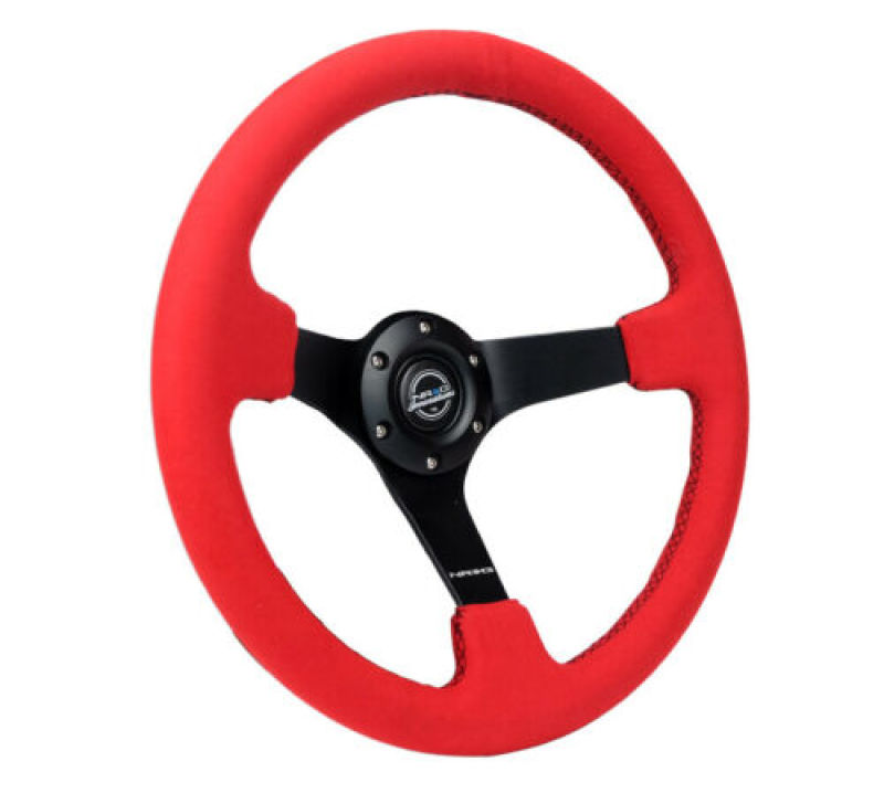 NRG Reinforced Steering Wheel (350mm/3in. Deep) Matte Black Spoke/ Red Alcantara w/ Black Stitching - RST-036MB-REA