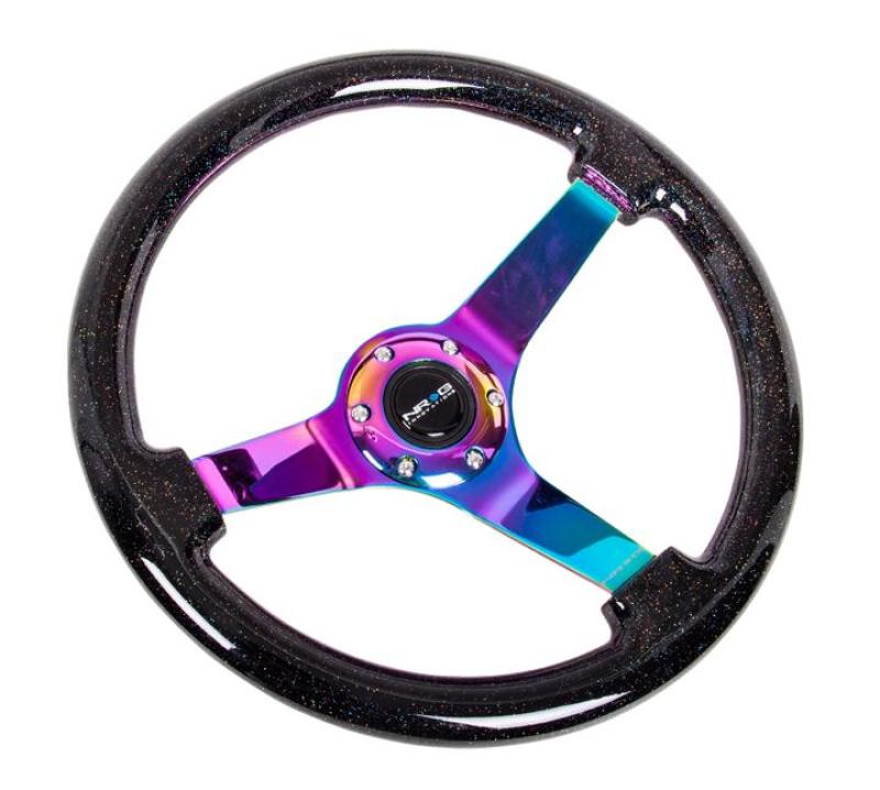 NRG Reinforced Steering Wheel (350mm / 3in Deep) Minty Fresh Wood Grain w/Black 3-Spoke Center - RST-036MF-BK