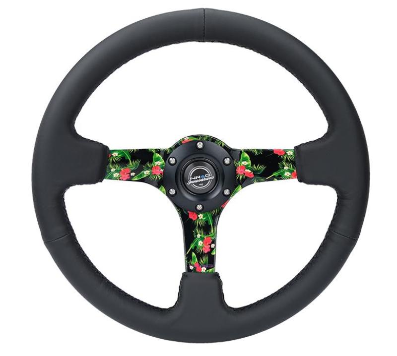 NRG Reinforced Steering Wheel (350mm/ 3in. Deep) Matte Black Spoke/Black Leather/ Yellow Center - RST-036TROP-R