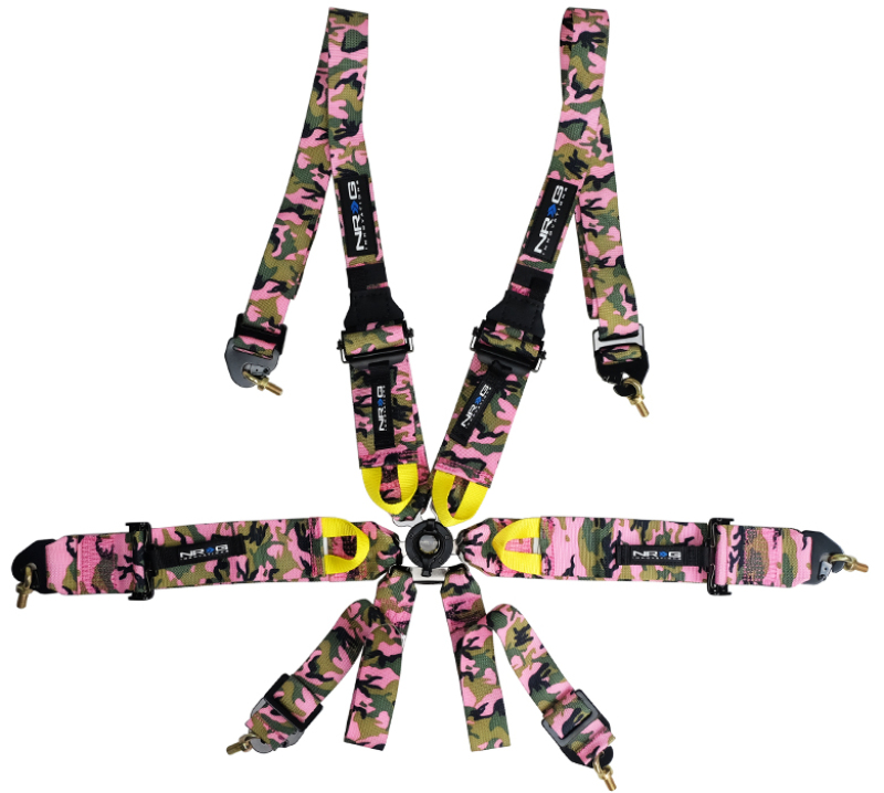 NRG FIA 6pt 2in. Shoulder Belt for HANS Device/ Rotary Cam Lock Buckle/ 3in. Waist Belt - Pink Camo - SBH-HRS6PCPKCAMO