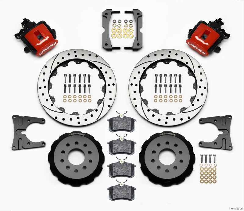 Wilwood Combination Parking Brake Rear Kit 12.88in Drilled Red 2005-2014 Mustang - 140-10159-DR