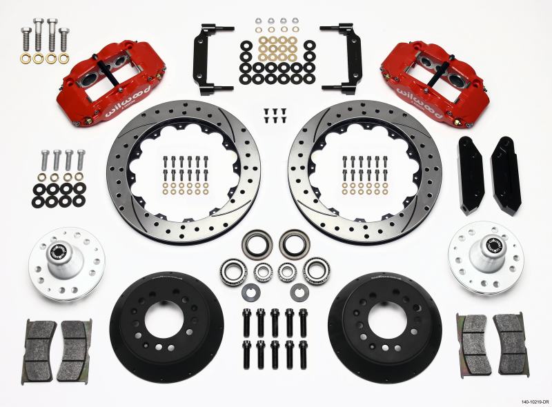 Wilwood Narrow Superlite 6R Front Hub Kit 12.88in Drilled Red 1968-1969 Mustang Disc Spindle - 140-10219-DR