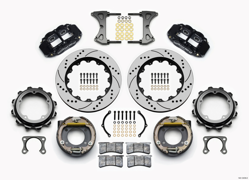 Wilwood Narrow Superlite 4R Rear P-Brk Kit 14.00in Drilled Strange Eng Floater 3.49in Offset - 140-12436-D