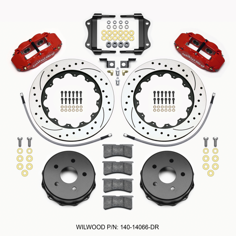 Wilwood Narrow Superlite 4R Rear Kit 14.00in Drilled Red 2007-up Jeep JK w/Lines - 140-14066-DR
