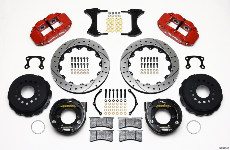 Wilwood Narrow Superlite 4R Rear P-Brk Kit 12.88in Drilled Red Small Ford 2.50in Offset - 140-9220-DR