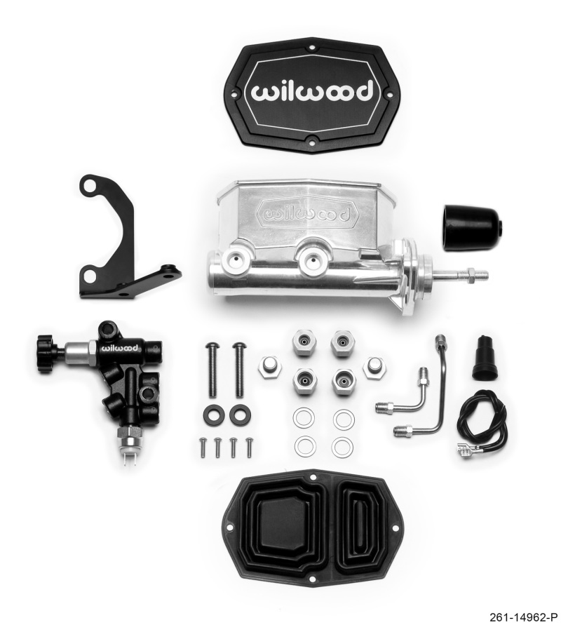 Wilwood Compact Tandem M/C - 15/16in Bore - w/Bracket and Valve (Pushrod) - Ball Burnished - 261-14962-P