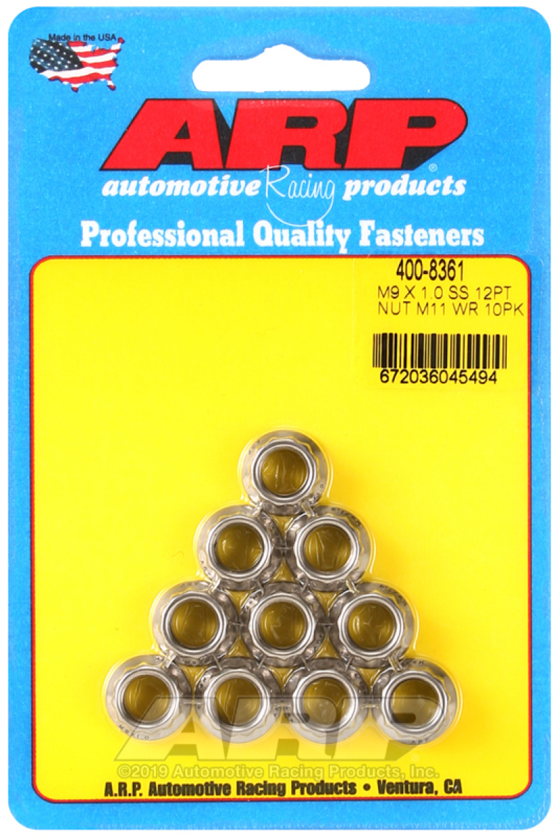 ARP M9 x 1.00 (M11 WR) SS 12pt Nut Kit (Set of 10) - 400-8361