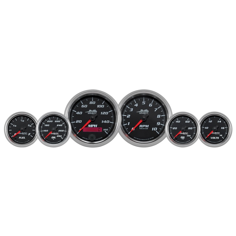 Autometer Pro-Cycle Gauge Kit 6 Pc. Kit 3 3/8in & 2 1/16in Bagger Black - 19601