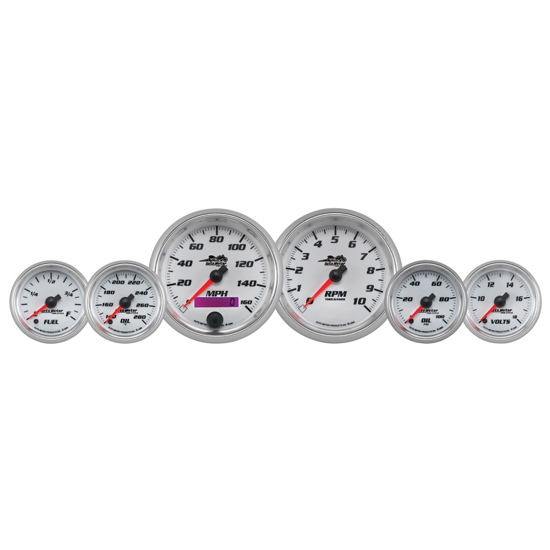 Autometer Pro-Cycle Gauge Kit 6 Pc. Kit 3 3/8in & 2 1/16in Bagger White - 19701