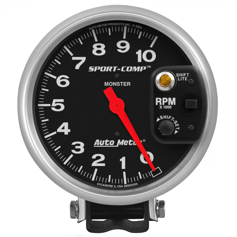 Autometer Sport-Comp 5 inch 10,000 RPM Pedestal Mount Tachometer (Shift-Lite on Control Shield) - 3903