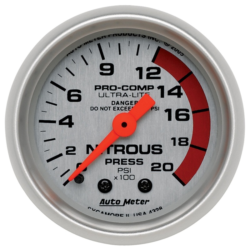 Autometer Ultra-Lite 52mm 2000 PSI Mechanical Nitrous Pressure Gauge - 4328