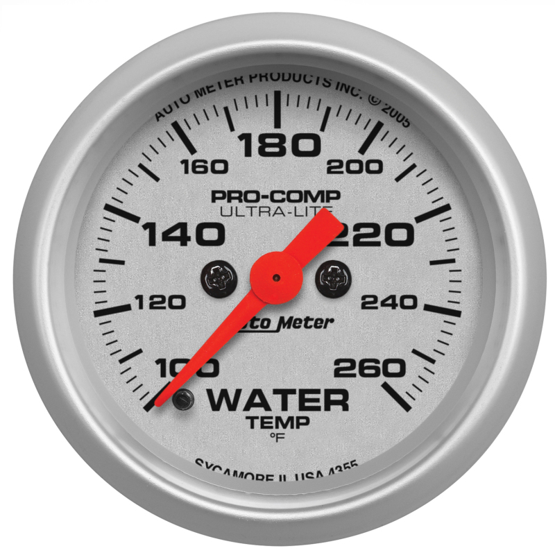 Autometer Ultra-Lite 52mm 100-260 degree F Full Sweep Electronic Water Temperature Gauge - 4355
