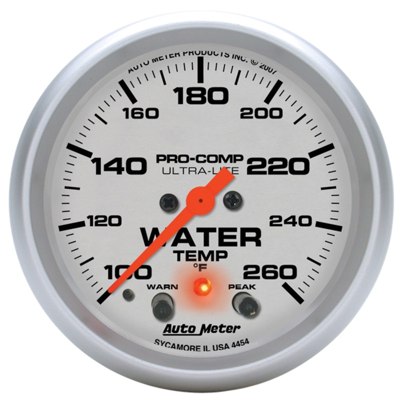 Autometer 66.7mm 100-260 degree F Full Sweep Electronic w/ Peak and Warning Water Temperature Gauge - 4454