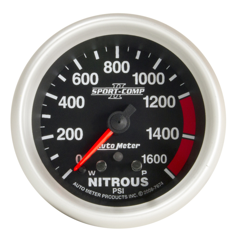 Autometer Sport-Comp II Pro Control 2-5/8in 1600 PSI Nitrous Pressure Gauge w/ Peak and Warn - 7674