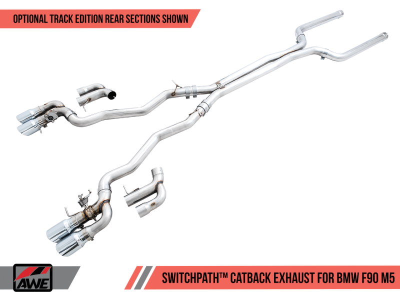 AWE Tuning 18-19 BMW M5 (F90) 4.4T AWD SwitchPath Cat-back Exhaust - Chrome Silver Tips - 3025-42062