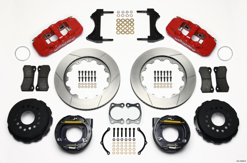 Wilwood AERO4 Rear P-Brake Kit 14.00in Red Big Ford New Style 2.50in Offset - 140-10948-R