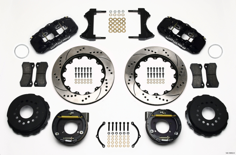 Wilwood AERO4 Rear P-Brake Kit 14.00in Drilled Ford 8.8 w/2.5in Offset-5 Lug - 140-10952-D