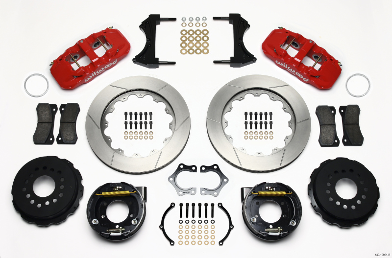 Wilwood AERO4 Rear P-Brake Kit 14.00in Red Mopar/Dana 2.36in Off w/Snap Ring Brng - 140-10951-R