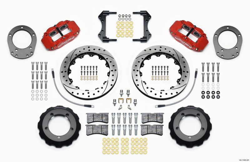 Wilwood Narrow Superlite 4R Front Hat Kit 12.88in Drill Red 76-77 Ford Bronco Dana 44 w/Lines - 140-13305-DR