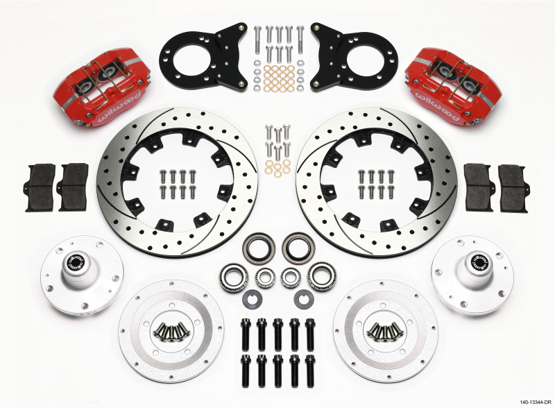 Wilwood Dynapro Dust-Boot Front Kit 12.19in Drill Red 1965-1969 Mustang Disc & Drum Spindle - 140-13344-DR