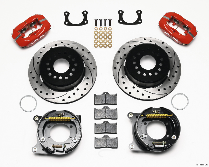 Wilwood Forged Dynalite P/S Park Brake Kit Drilled Red BOP Axle 2.75in Bearing 2.75 Offset - 140-13511-DR