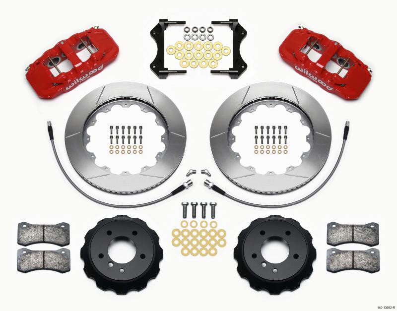 Wilwood AERO6 Front Hat Kit 14.00 Red 2007-2011 BMW E90 Series w/Lines - 140-13582-R