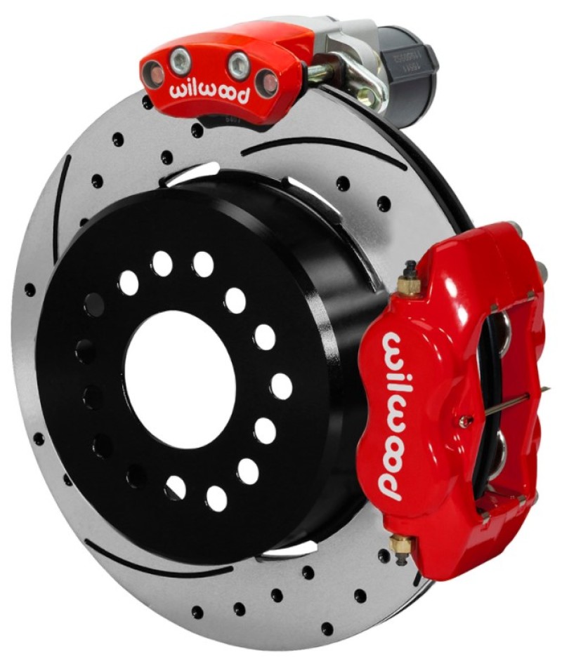 Wilwood Forged Dynalite Rear Electronic Parking Brake Kit - Red Powder Coat Caliper - D/S Rotor - 140-16130-DR