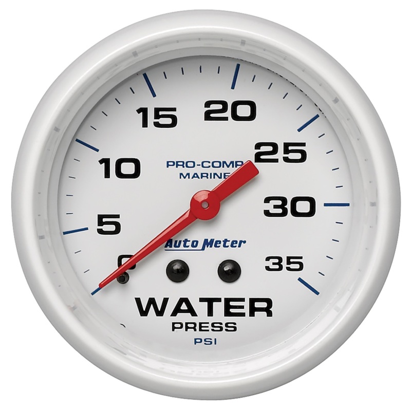 Autometer AutoGage 2-5/8in. / 35 PSI Mechanical Water Press Gauge - Marine White - 200773