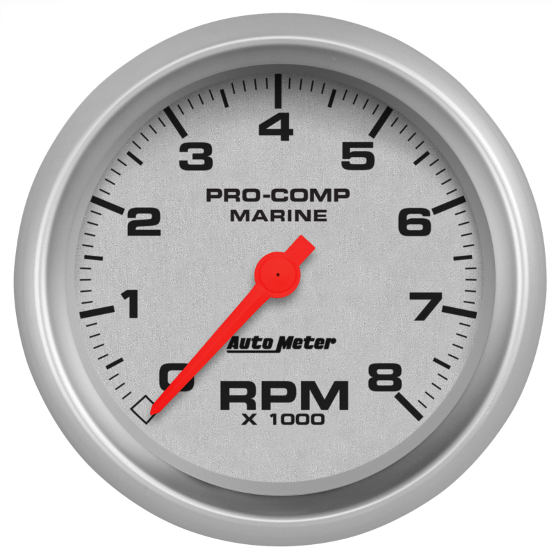 Autometer Marine Silver 3-3/8in 8k RPM Tachometer - 200779-33