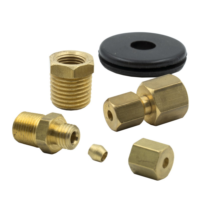 Autometer 1/8in NPTF Compression to 1/8in Line Brass Fitting Kit - 3290