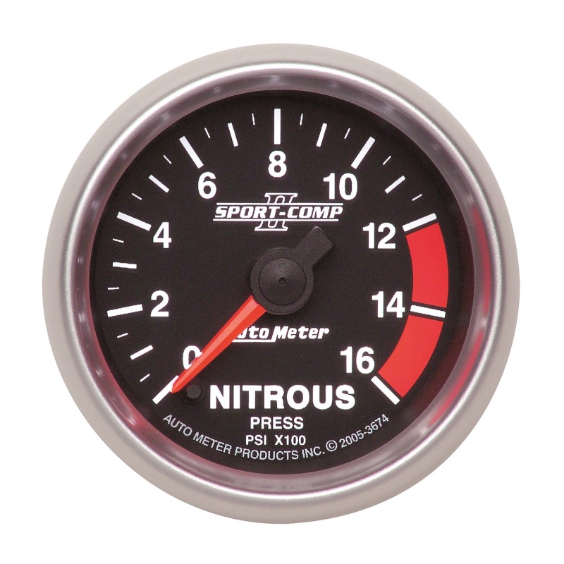 Autometer Sport-Comp II 52mm Full Sweep Electronic 0-1600 PSI Nitrous Pressure Gauge - 3674