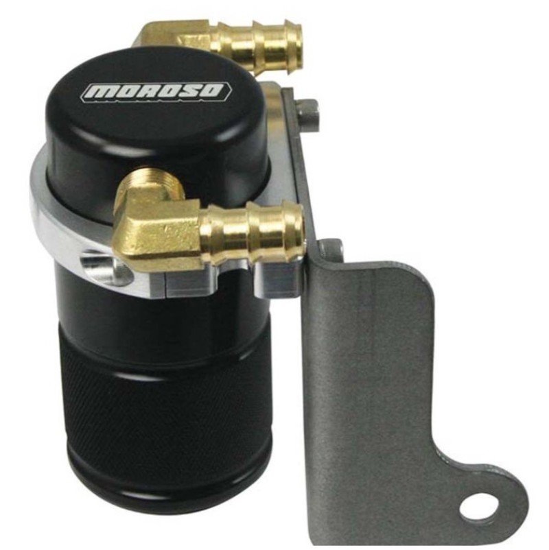 Moroso 06-Up Dodge Charger/Challenger 6.1L Air/Oil Separator Catch Can - Billet Aluminum - Black - 85613