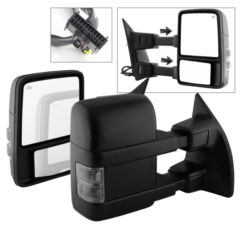 xTune Ford SuperDuty 08-15 Extendable Heated Mirrors w/ LED Signal Smoke MIR-FDSD08S-PW-SM-SET - 9935831