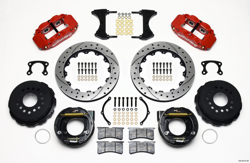 Wilwood Narrow Superlite 4R Rear P-Brk Kit 12.88in Drilled Red Big Ford New Style 2.36in Offset - 140-9218-DR