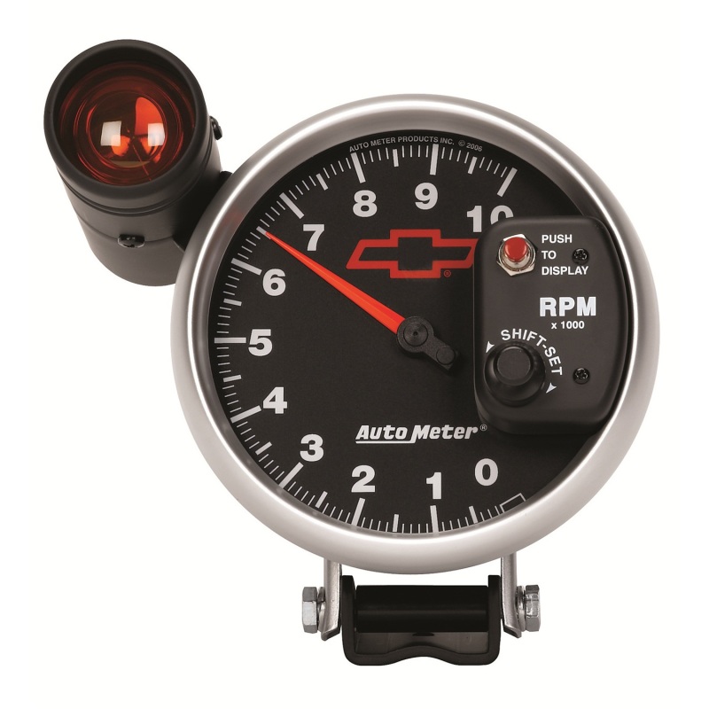 Autometer GM Bowtie Black 5in 10000 RPM Pedestal Electronic Tachometer w/ Ext Shift Light - 3699-00406