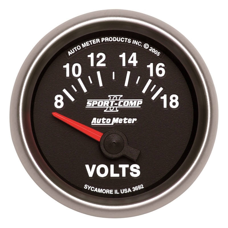 Autometer Sport-Comp II 52mm 8-18 Volt Short Sweep Electronic Voltmeter - 3692