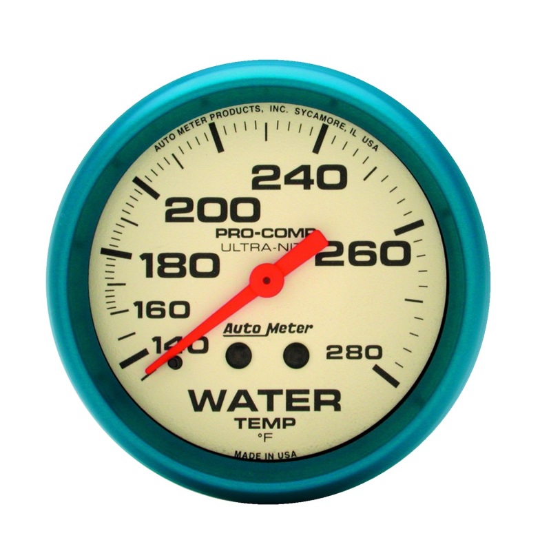 Autometer Ultra-Nite 2-5/8in 140-280 Deg F Mechanical Glow In The Dark Water Temp Gauge - 4531