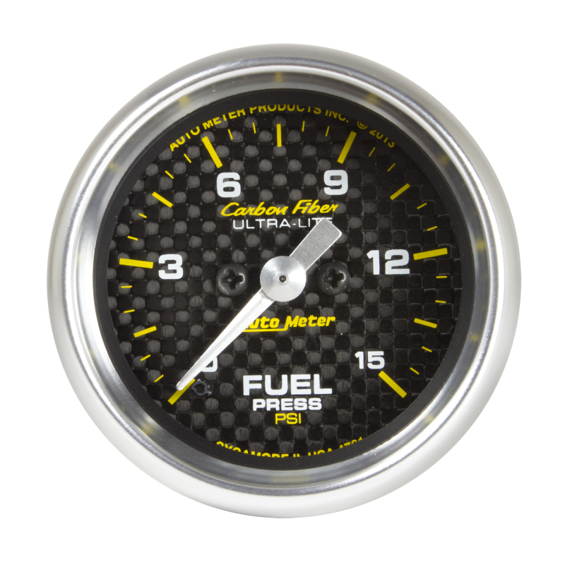 Autometer Carbon Fiber 52.4mm Full Sweep Electronic 0-15 PSI Fuel Pressure Gauge - 4761