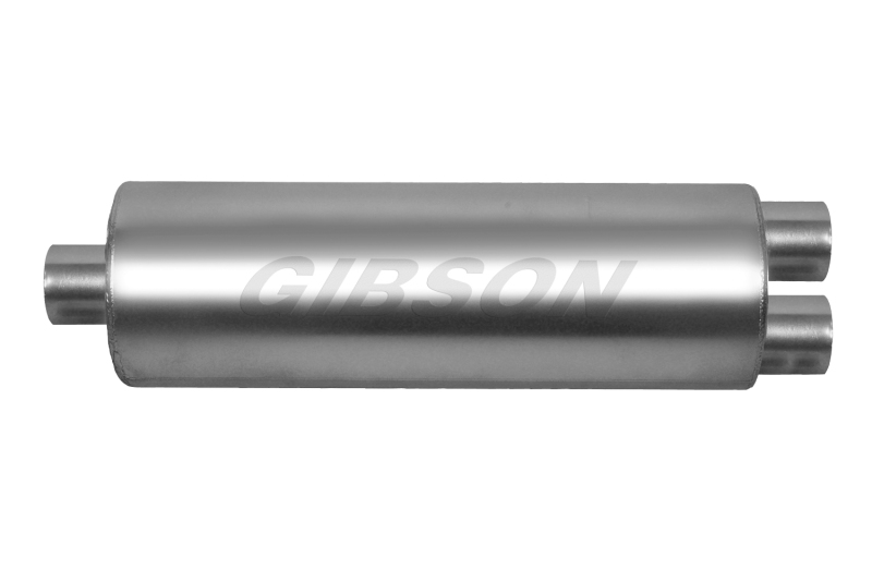 Gibson SFT Superflow Center/Dual Round Muffler - 7x19in/3in Inlet/2.5in Outlet - Stainless - 758219S