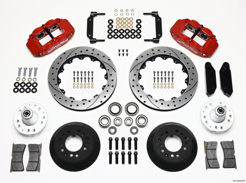 Wilwood Narrow Superlite 6R Front Hub Kit 12.88in Drilled Red 1970-1973 Mustang Disc Spindle - 140-10220-DR