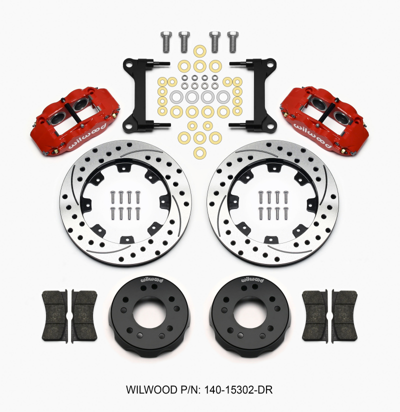 Wilwood Narrow Superlite 6R Front Kit 12.19in Drilled Red 63-87 C10 w/ Wilwood Pro Spindles - 140-15302-DR