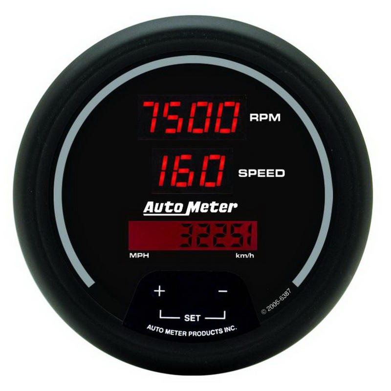 Autometer Black 85.7mm 8000 RPM/160 MPH or 260 km/h Digital Tach/Speedo Combo Gauge - 6387