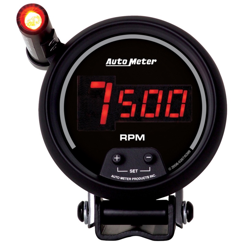 Autometer Quick-Lite Digital 10K RPM Pedestal Mount 3 3/4in Tachometer Black Dial w/ Red LED - 6399