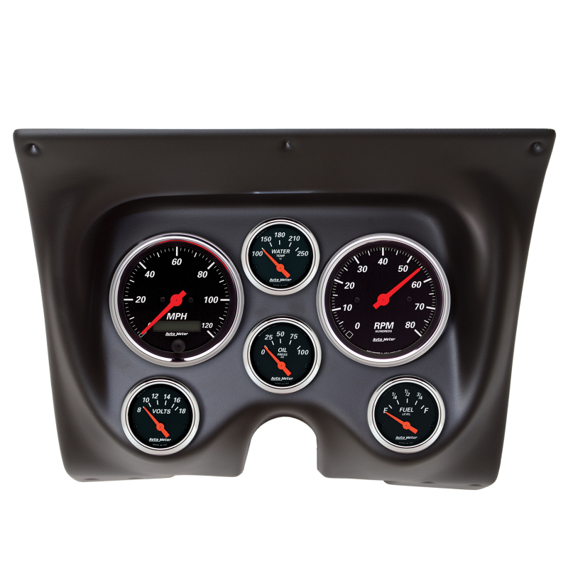 Autometer Designer Black 67-68 Camaro/Firebird Dash Kit 6pc Tach / MPH / Fuel / Oil / WTMP / Volt - 7020-DB