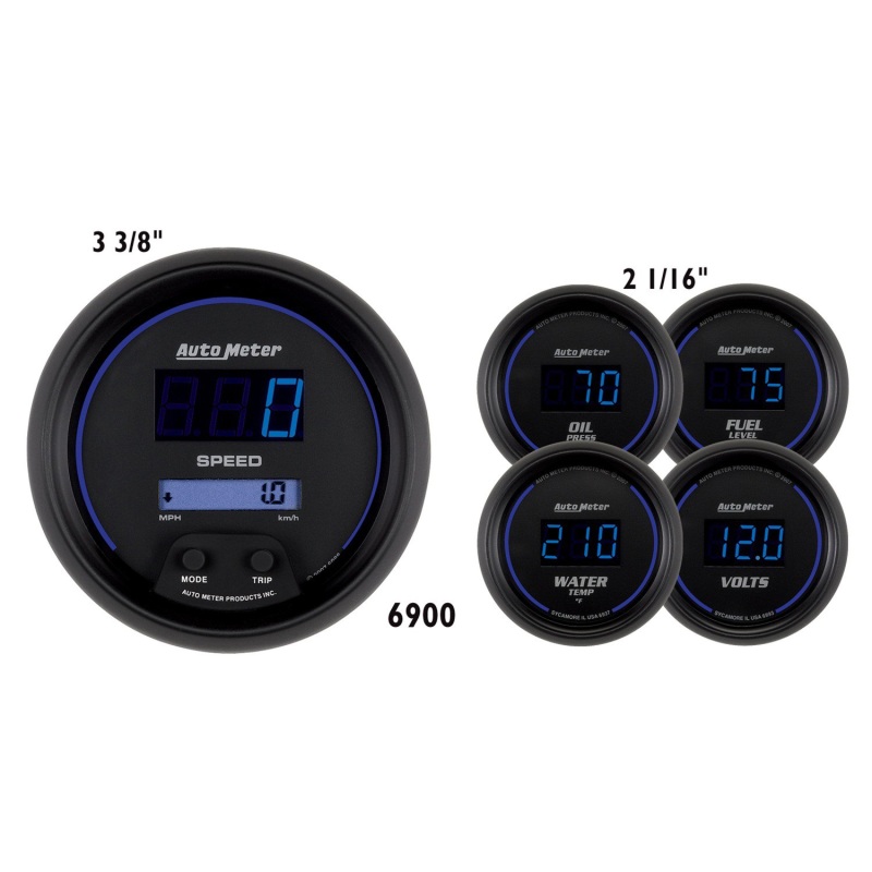 Autometer Cobalt Digital 3-3/8in Programmable Electric Speedometer/ 2-1/16in Electric Oil Pressure - 6900
