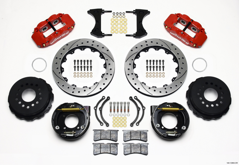 Wilwood Narrow Superlite 4R Rear P-Brk Kit 12.88in Drilled Red Chevy 12 Bolt w/ C-Clips - 140-12964-DR