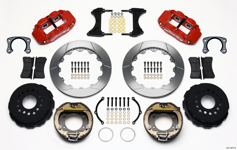 Wilwood Narrow Superlite 4R Rear P-Brk Kit 12.88in Red Big Ford New Style 2.50in Off Stag Mount - 140-13677-R