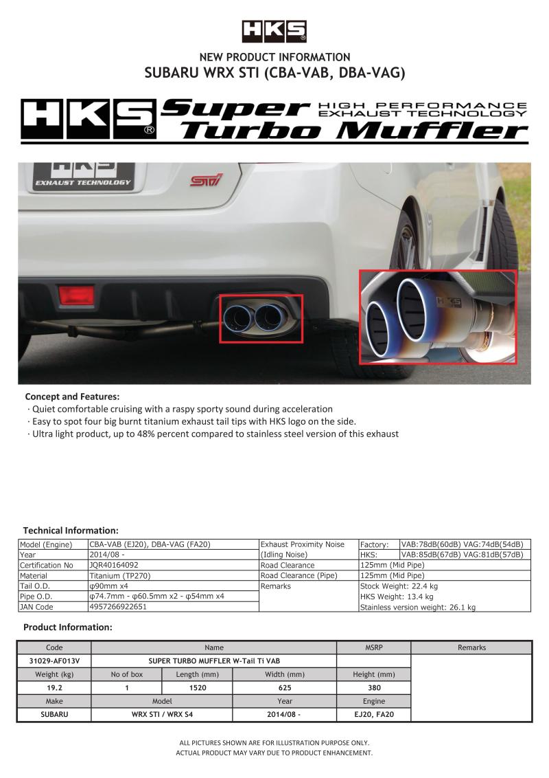 HKS SUPER TURBO MUFFLER  Ti Subaru VAB WRX STI/VAG WRX S4 - 31029-AF013V