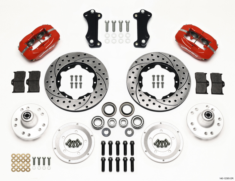 Wilwood Forged Dynalite Front Kit 11.00in Drill-Red Heidts Tri -5 2 inch Drop Spindle - 140-12305-DR